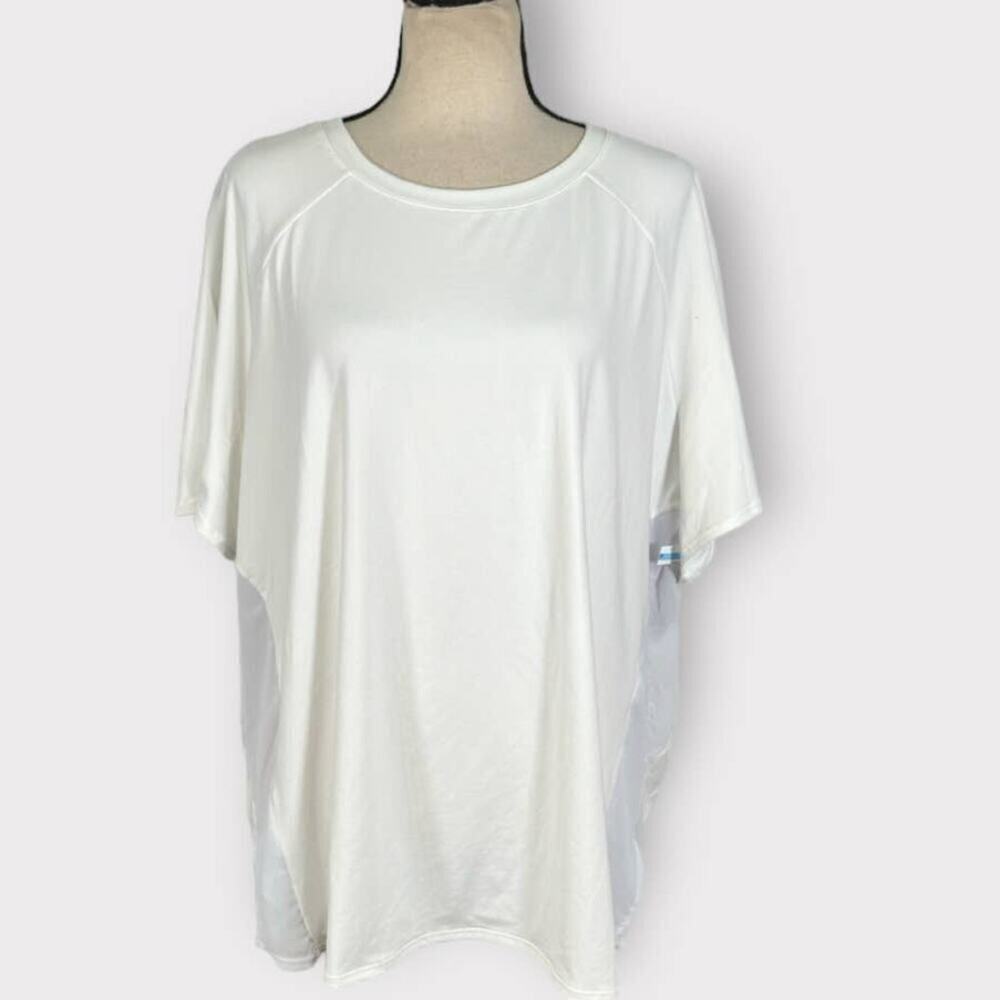 Zella White Mesh Sheer Back Short Sleeve T-Shirt Women's Plus Sz 3X NWT